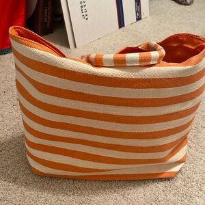 Abbott beach bag, orange and white striped, NWT